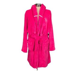 Victoria's Secret Y2K Fuchsia Plush hooded cozy embroidered Robe size small